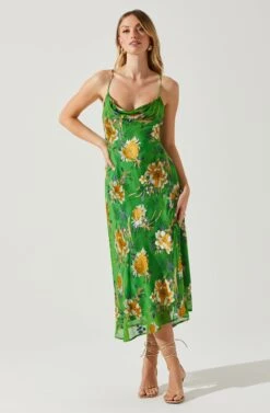 Gaia Floral Burnout Midi Dress -Astr The Label Shop ACDR100133F GREENPINKFLORAL 2