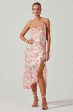 Gaia Floral Burnout Midi Dress -Astr The Label Shop ACDR100133SB PINKBURNOUT 1