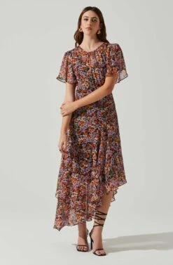 Mirella Floral Midi Dress -Astr The Label Shop ACDR100436DS ORANGEPURPLEFLORAL 1