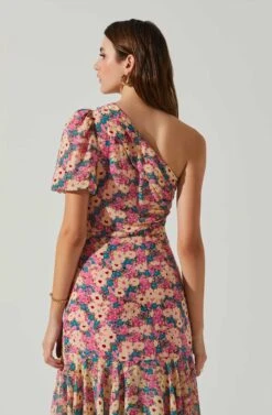 Santorini One Shoulder Midi Dress -Astr The Label Shop ACDR100550C PINKBLACKFLORAL 5