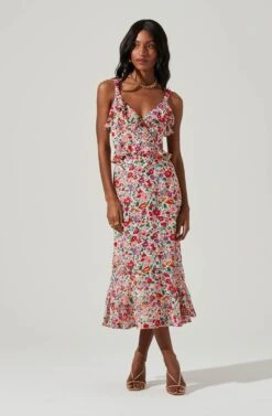 Wildflower Ruffle Cutout Midi Dress -Astr The Label Shop ACDR100906 PINKREDFLORAL 1 e9d0243e 79ac 4fd6 a722 ef066b35eb85