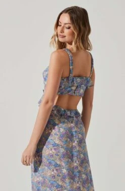 Wildflower Ruffle Cutout Midi Dress -Astr The Label Shop ACDR100906 PURPLEBLUEFLORAL 5