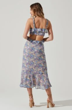 Wildflower Ruffle Cutout Midi Dress -Astr The Label Shop ACDR100906 PURPLEBLUEFLORAL 6