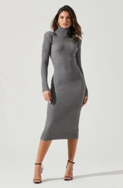 Abilene Long Sleeve Turtleneck Midi Sweater Dress -Astr The Label Shop ACDR100970 CHARCOAL 1829 2959d686 d745 4732 8939 265b9b1686cc