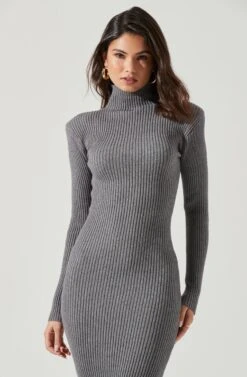 Abilene Long Sleeve Turtleneck Midi Sweater Dress -Astr The Label Shop ACDR100970 CHARCOAL 1832 ce7f725c 7678 4283 bf55 dd2c3216cf98