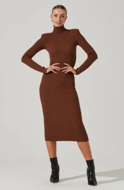 Abilene Long Sleeve Turtleneck Midi Sweater Dress -Astr The Label Shop ACDR100970 NUTMEG 10691 cb710862 98a7 4c5a 926c 873bf42f0df9