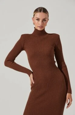 Abilene Long Sleeve Turtleneck Midi Sweater Dress -Astr The Label Shop ACDR100970 NUTMEG 10771 aa50a586 cafd 445f 865a 1fbaf0ac5bde