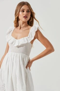 Cottage Eyelet Ruffle Midi Dress 10 Cottage Eyelet Ruffle Midi Dress -Astr The Label Shop ACDR101156 WHITE 0864
