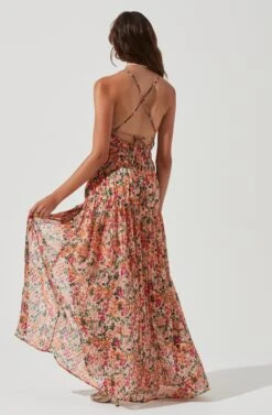 Tropics Plunge Neck Pleated Open Back Maxi Dress -Astr The Label Shop ACDR101168 PEACHFUCHSIAFLORAL 0699 924c36b3 0cbb 4931 874e c4cd5678f6d7