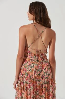Tropics Plunge Neck Pleated Open Back Maxi Dress -Astr The Label Shop ACDR101168 PEACHFUCHSIAFLORAL 0702 b41a93db 5cf2 4284 b2cd d12d8b4847f2