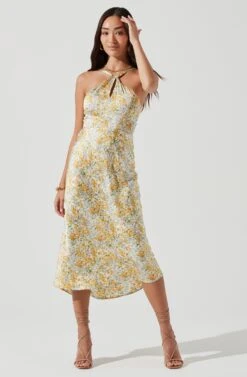 Sandrine Floral Halter Midi Dress -Astr The Label Shop ACDR101203B CREAMYELLOWFLORAL 0111