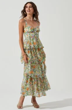 Midsummer Floral Tiered Maxi Dress 34 Midsummer Floral Tiered Maxi Dress -Astr The Label Shop ACDR101226B GREENORANGEMULTIFLORAL 0719