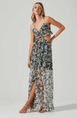 Palace Floral Cutout Ruffle Maxi Dress -Astr The Label Shop ACDR101252 BLACKMULTIFLORAL 04191