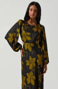 Quinn Floral Cutout Midi Dress 18 Quinn Floral Cutout Midi Dress -Astr The Label Shop ACDR101358 BLACKMUSTARDFLORAL 4
