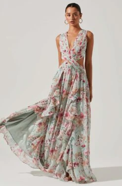 Noya Floral Cutout Maxi Dress -Astr The Label Shop ACDR101457 AQUAPINKFLORAL 6 2