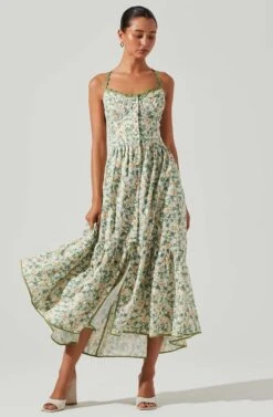 Yamila Floral Eyelet Midi Dress -Astr The Label Shop ACDR101467 OLIVEYELLOWFLORAL 2