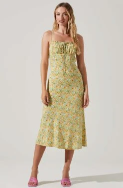 Maritza Floral Smocked Midi Dress -Astr The Label Shop ACDR101529 YELLOWGREENDITSY 1