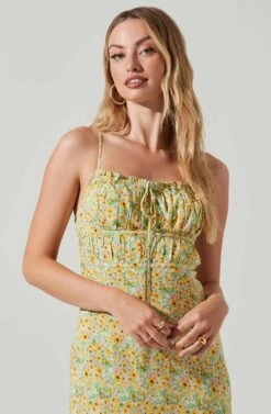 Maritza Floral Smocked Midi Dress -Astr The Label Shop ACDR101529 YELLOWGREENDITSY 2