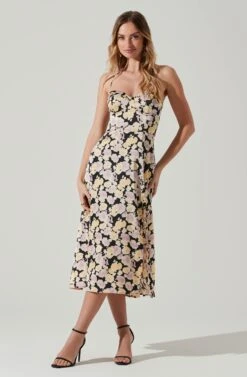 Gala Bustier Cross Strap Midi Dress -Astr The Label Shop ACDR101545 BLACKPURPLEFLORAL 1