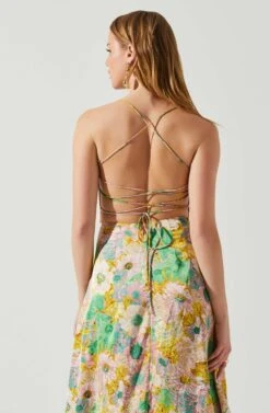 Gala Bustier Cross Strap Midi Dress -Astr The Label Shop ACDR101545 CORALYELLOWFLORAL 5