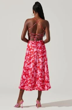 Gala Bustier Cross Strap Midi Dress -Astr The Label Shop ACDR101545 REDPINKMULTI 4