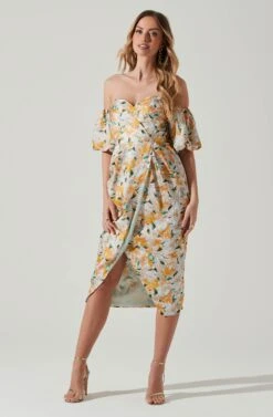 Zurina Floral Off Shoulder Midi Dress 16 Zurina Floral Off Shoulder Midi Dress -Astr The Label Shop ACDR101549 BLUEAPRICOTFLORAL 1