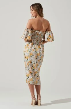 Zurina Floral Off Shoulder Midi Dress 19 Zurina Floral Off Shoulder Midi Dress -Astr The Label Shop ACDR101549 BLUEAPRICOTFLORAL 4
