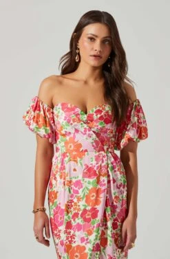 Zurina Floral Off Shoulder Midi Dress 21 Zurina Floral Off Shoulder Midi Dress -Astr The Label Shop ACDR101549 PINKFLORAL 4