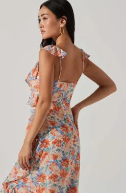 Mahalia Floral Sweetheart Ruffle Midi Dress 15 Mahalia Floral Sweetheart Ruffle Midi Dress -Astr The Label Shop ACDR101550 BLUEORANGEFLORAL 4
