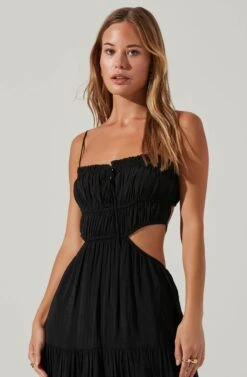 Odina Smocked Cutout Tiered Maxi Dress -Astr The Label Shop ACDR101551S BLACK 2