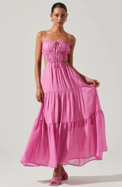 Odina Smocked Cutout Tiered Maxi Dress -Astr The Label Shop ACDR101551S PINK 2