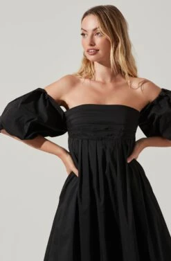 Carlin Off Shoulder Puff Sleeve Midi Dress 24 Carlin Off Shoulder Puff Sleeve Midi Dress -Astr The Label Shop ACDR101554 BLACK 2