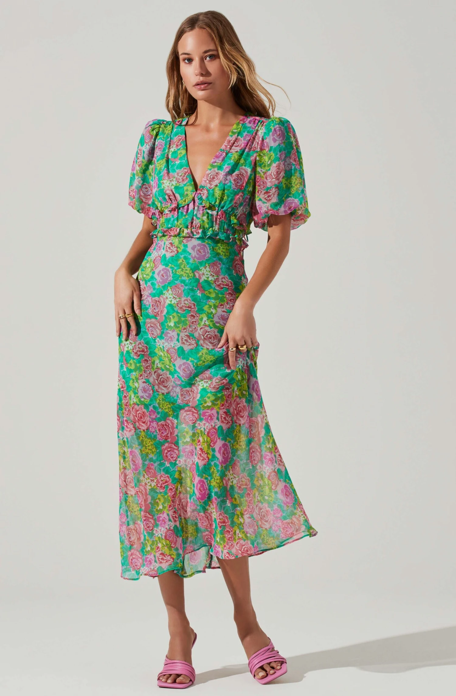 Esperanza Floral Puff Sleeve Midi Dress 3 Esperanza Floral Puff Sleeve Midi Dress