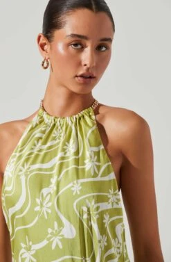 Quinta Retro Floral Halter Mini Dress -Astr The Label Shop ACDR101581 CELERYFLORAL 4