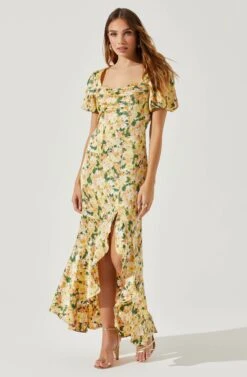 Dayanara Puff Sleeve Floral Maxi Dress 10 Dayanara Puff Sleeve Floral Maxi Dress -Astr The Label Shop ACDR101589P GREENYELLOWFLORAL 1
