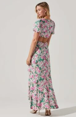 Dayanara Floral Puff Sleeve Midi Dress -Astr The Label Shop ACDR101589 GREENPINKFLORAL 5 1