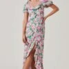 Dayanara Floral Puff Sleeve Midi Dress -Astr The Label Shop ACDR101589 GREENPINKFLORAL 5 2