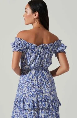 Viona Floral Off Shoulder Tiered Maxi Dress -Astr The Label Shop ACDR101591 BLUEWHITEMULTI 4