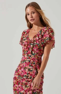 Vilma Floral Ruched Midi Dress 9 Vilma Floral Ruched Midi Dress -Astr The Label Shop ACDR101621 REDMULTIFLORAL 3