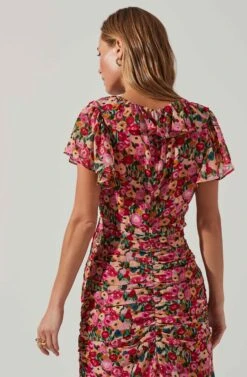 Vilma Floral Ruched Midi Dress 10 Vilma Floral Ruched Midi Dress -Astr The Label Shop ACDR101621 REDMULTIFLORAL 5