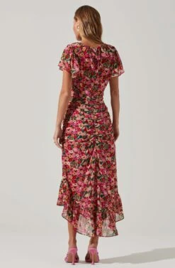 Vilma Floral Ruched Midi Dress 11 Vilma Floral Ruched Midi Dress -Astr The Label Shop ACDR101621 REDMULTIFLORAL 6