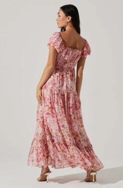 Roseline Off Shoulder Floral Maxi Dress -Astr The Label Shop ACDR101641 PINKORANGE 5