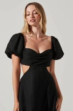 Winley Puff Sleeve Cutout Midi Dress 29 Winley Puff Sleeve Cutout Midi Dress -Astr The Label Shop ACDR101685 BLACK 2