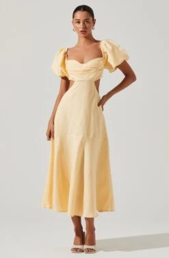 Winley Puff Sleeve Cutout Midi Dress 39 Winley Puff Sleeve Cutout Midi Dress -Astr The Label Shop ACDR101685 LEMON 2