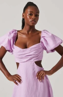 Winley Puff Sleeve Cutout Midi Dress 33 Winley Puff Sleeve Cutout Midi Dress -Astr The Label Shop ACDR101685 LILAC 2