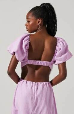 Winley Puff Sleeve Cutout Midi Dress 34 Winley Puff Sleeve Cutout Midi Dress -Astr The Label Shop ACDR101685 LILAC 3