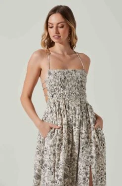 Stasia Floral Smocked Midi Dress 18 Stasia Floral Smocked Midi Dress -Astr The Label Shop ACDR101720P DARKBROWNPAISLEY 3