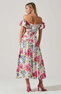 Liliosa Floral Off Shoulder Midi Dress -Astr The Label Shop ACDR101726 PINKMULTI 2600