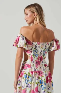 Liliosa Floral Off Shoulder Midi Dress -Astr The Label Shop ACDR101726 PINKMULTI 2602