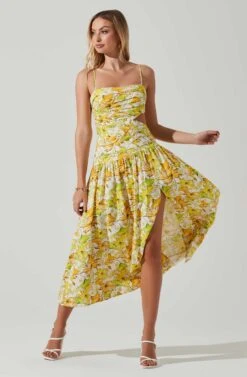 Kalina Floral Pleated Bust Midi Dress -Astr The Label Shop ACDR101728 YELLOWFLORAL 1